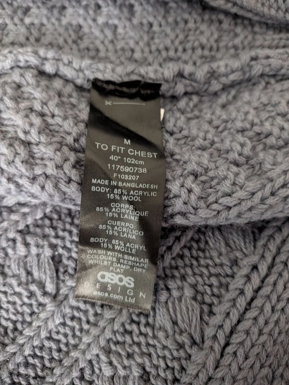 ASOS Men's Gray Cable Knit Crewneck Sweater